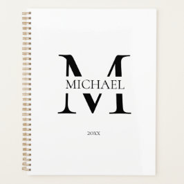 Personalisiert-Weißes Monogramm ErstMinimalistisch Planer