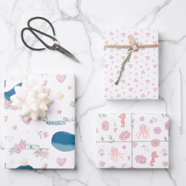 Personalisiert Whale Nautical Geschenkpapier Set (Vorderseite)