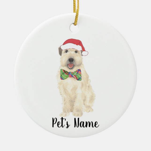 Personalisiert Wheaten Terrier Christmas Hat Bow K Keramik Ornament (Vorne)