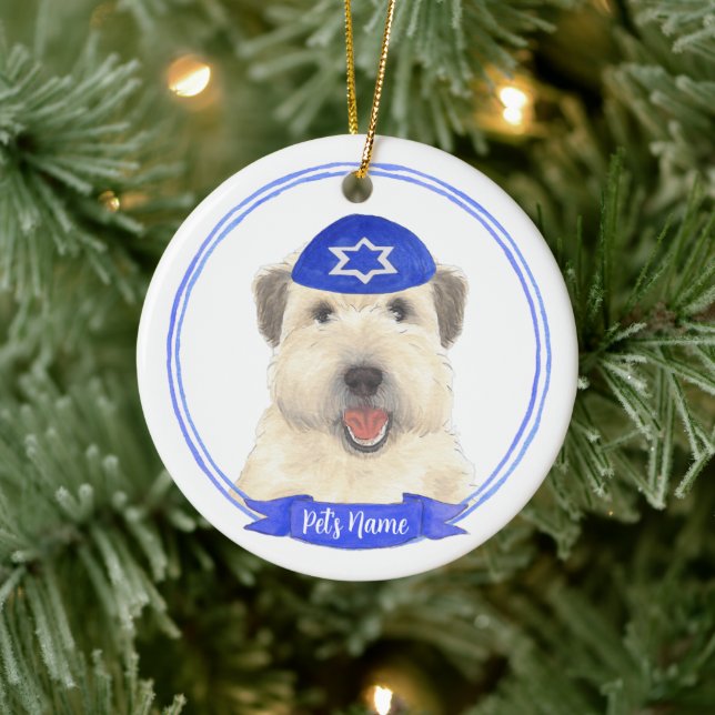 Personalisiert Wheaten Terrier Hanukkah Yarmulke Keramik Ornament (Baum)