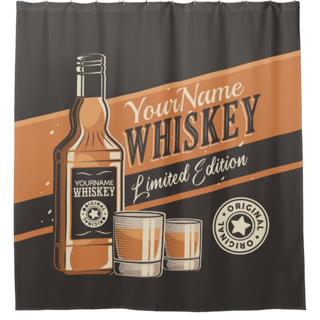 Personalisiert Whiskey Liquor Flasche Western Bar Duschvorhang (Vorderseite)