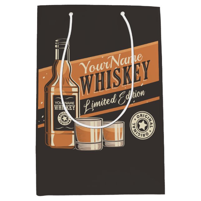 Personalisiert Whiskey Liquor Flasche Western Bar Mittlere Geschenktüte (Vorderseite)
