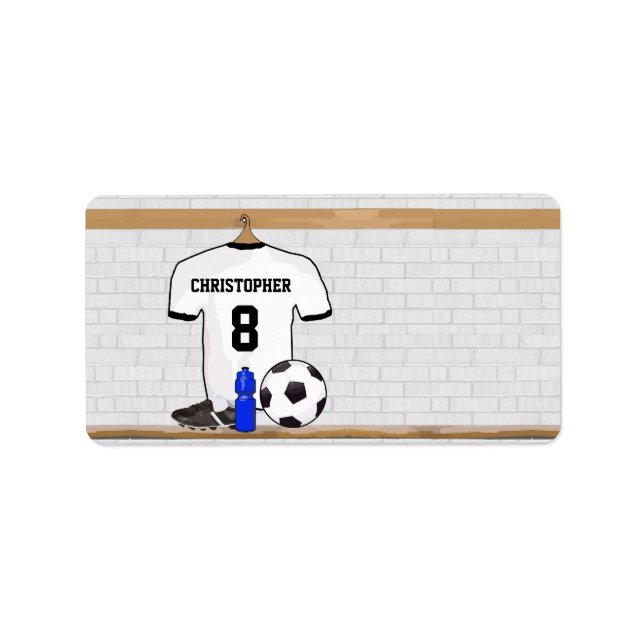 Personalisiert White Black Football Soccer Jersey Adressaufkleber (Vorne)