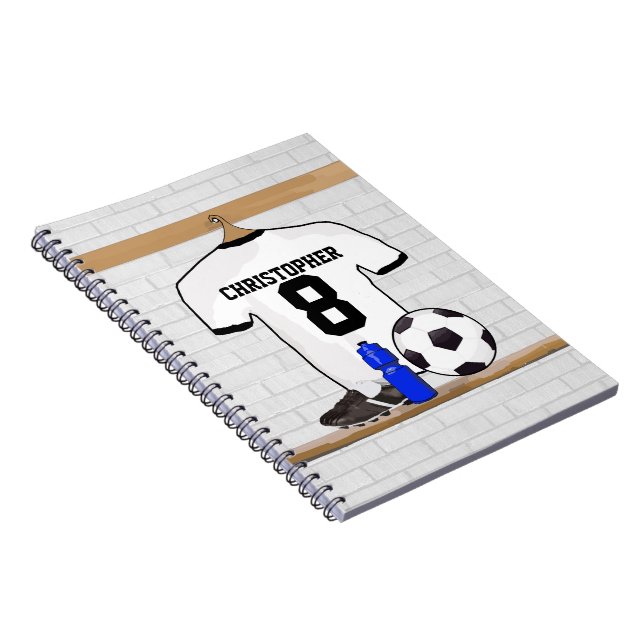 Personalisiert White Black Football Soccer Jersey Notizblock (Rechte Seite)