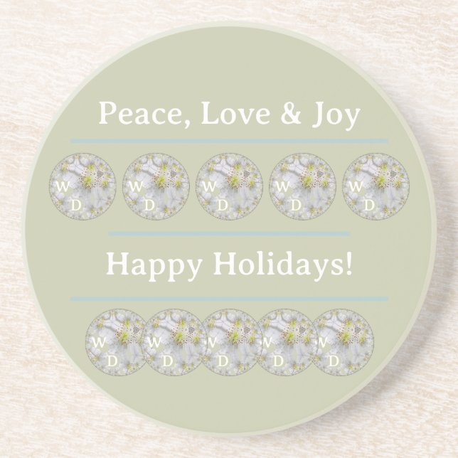 Personalisiert White Daisy Art Green Blue Holiday Getränkeuntersetzer (Vorne)
