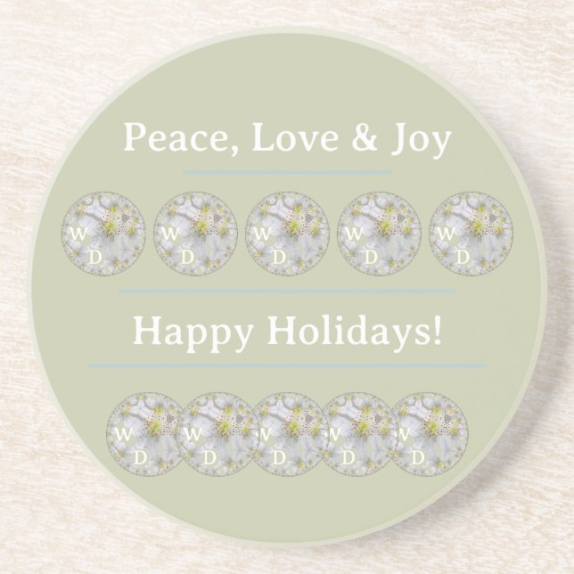 Personalisiert White Daisy Green Blue Holiday Flor Getränkeuntersetzer (Vorne)
