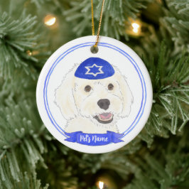 Personalisiert White Doodle Dog Hanukkah Keramik Ornament