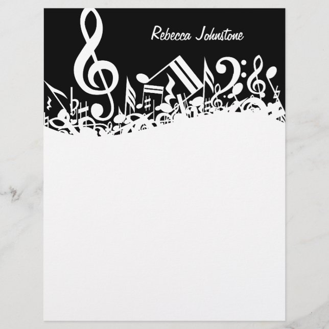 Personalisiert White Jumbled Musical Notes on Blac (Vorderseite)