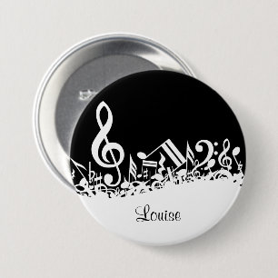 Personalisiert White Jumbled Musical Notes on Blac Button