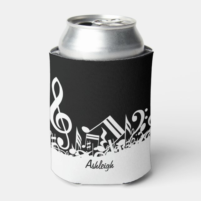 Personalisiert White Jumbled Musical Notes on Blac Dosenkühler (Kanne Vorderseite)