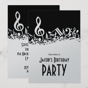 Personalisiert White Jumbled Musical Notes on Blac Einladung