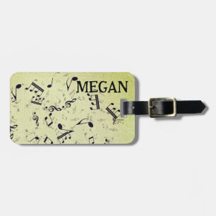 Personalisiert White Jumbled Musical Notes on Blac Gepäckanhänger