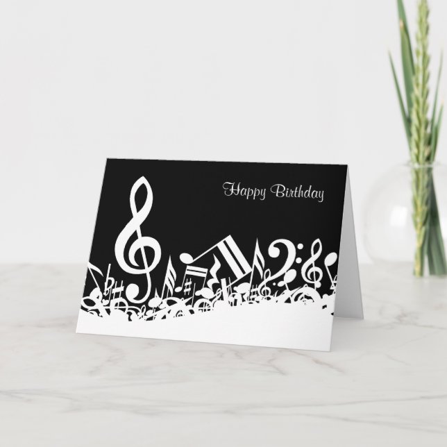 Personalisiert White Jumbled Musical Notes on Blac Karte (Vorderseite)