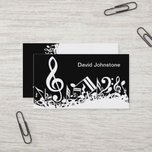 Personalisiert White Jumbled Musical Notes on Blac Visitenkarte