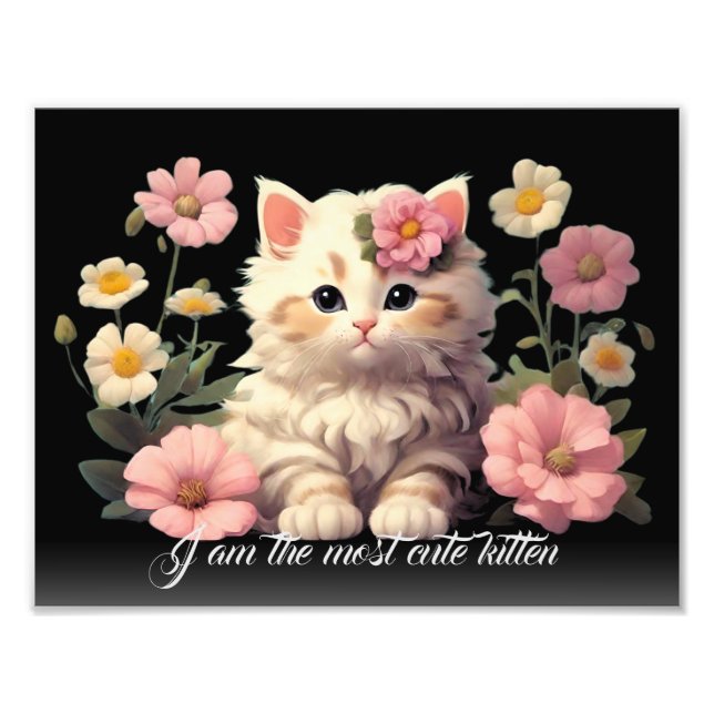 Personalisiert White Kitten Niedliche Katze in Blu Fotodruck (Vorne)
