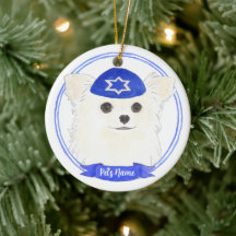Personalisiert White Long Haaired Chihuahua Hanukk