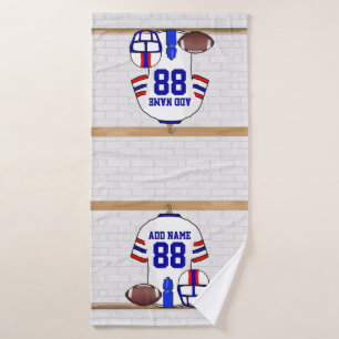 Personalisiert White Red Blue Football Jersey Badhandtuch Set