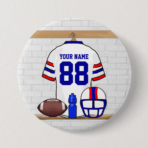 Personalisiert White Red Blue Football Jersey Button