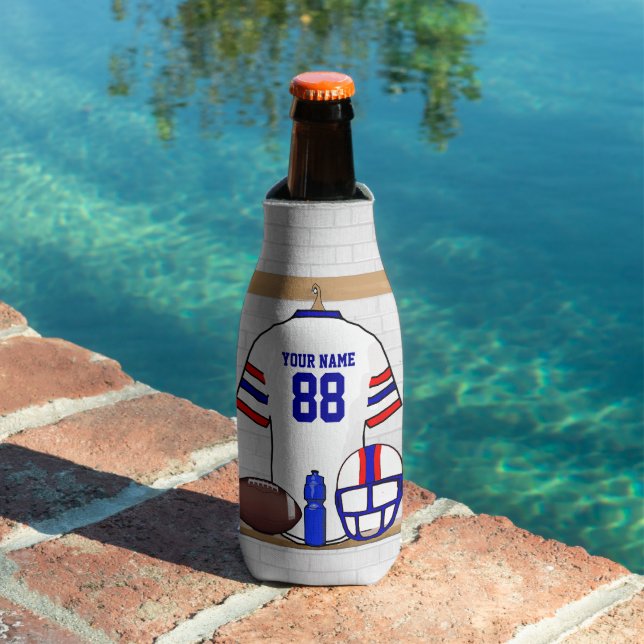 Personalisiert White Red Blue Football Jersey Flaschenkühler (In Situ Pool)