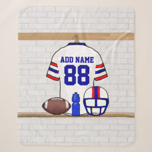 Personalisiert White Red Blue Football Jersey Sherpadecke
