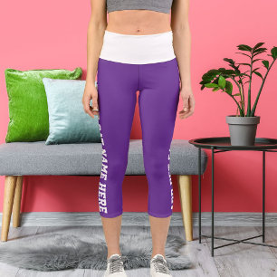 Personalisiert White Royal Lila Pet Name Capri Leggings