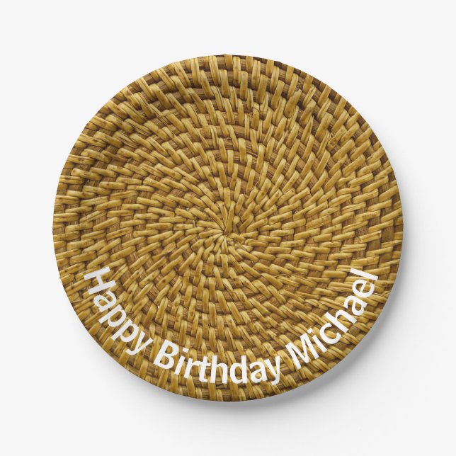 Personalisiert Wicker Look Bohemisch Boho Pappteller (Vorderseite)