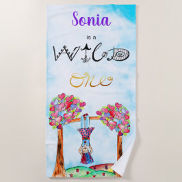 Personalisiert WILD ONE Boho Paint Lila Pink Girl Strandtuch