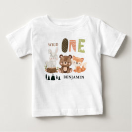 Personalisiert WILD ONE Woodland Erster Geburtstag Baby T-shirt