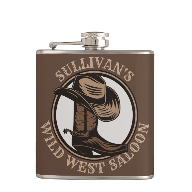 Personalisiert Wild West Saloon Western Cowboy Boo Flachmann (Vorderseite)