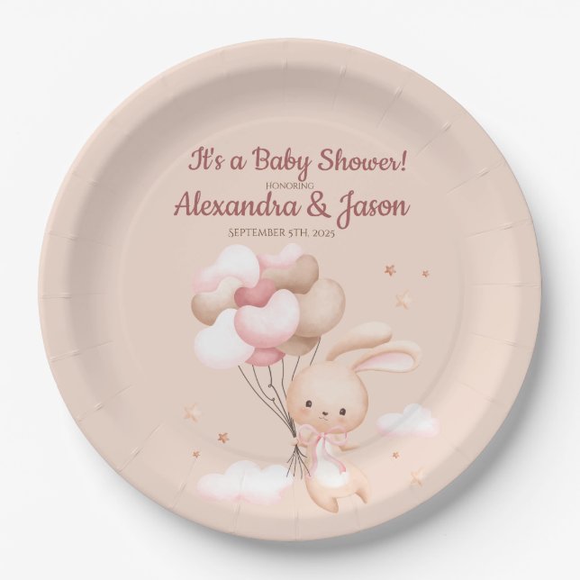 Personalisiert Woodland Bunny Baby Dusche Pappteller (Vorderseite)