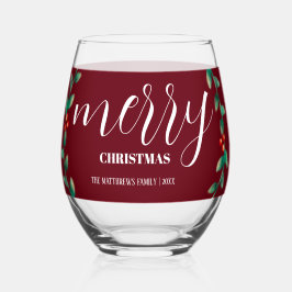 Personalisiert Wreath Burgundy Frohe Weihnachtsbez Weinglas Ohne Stiel