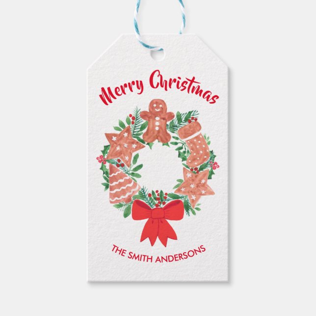 Personalisiert Wreath Frohe Weihnachten Geschenkanhänger (Vorderseite)
