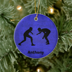 Personalisiert Wrestler Silhouetten Weihnachten Keramik Ornament