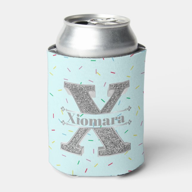 Personalisiert X Initial Silver Monogram Ihr Name Dosenkühler (Kanne Vorderseite)
