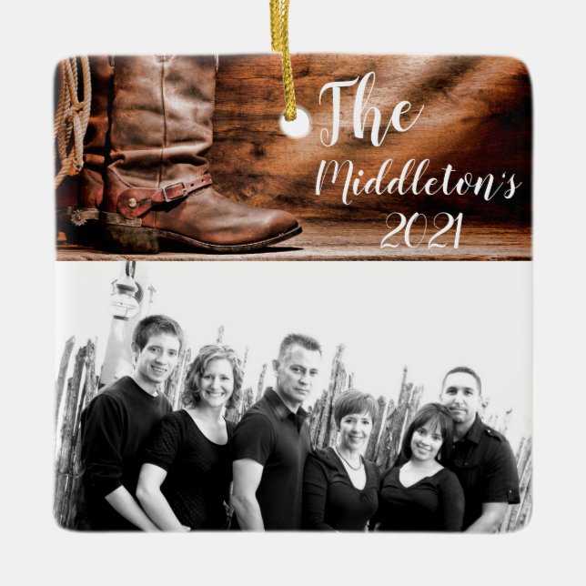 Personalisiert XMAS Ornament Cowboy Boots Barnholz (Vorderseite)