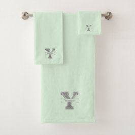 Personalisiert Y Initial Silver Monogram Ihr Name  Badhandtuch Set