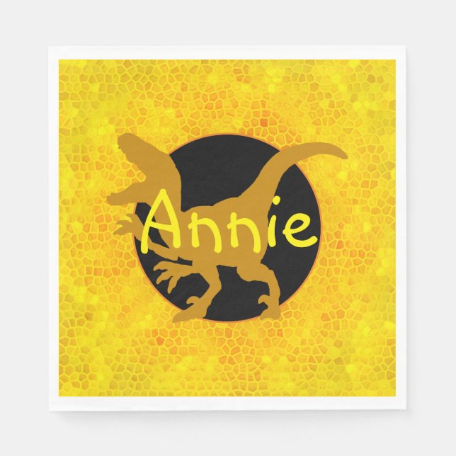 Personalisiert Yellow Dinosaurier Serviette (Vorderseite)