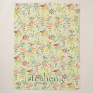 Personalisiert Yellow Pihk Green Florals Sherpadecke