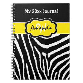 Personalisiert Yellow Schwarz-weiß Zebra Journal Notizblock
