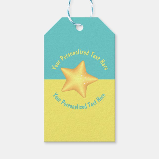 Personalisiert Yellow Star Pool Blau Geschenkanhänger (Vorderseite)