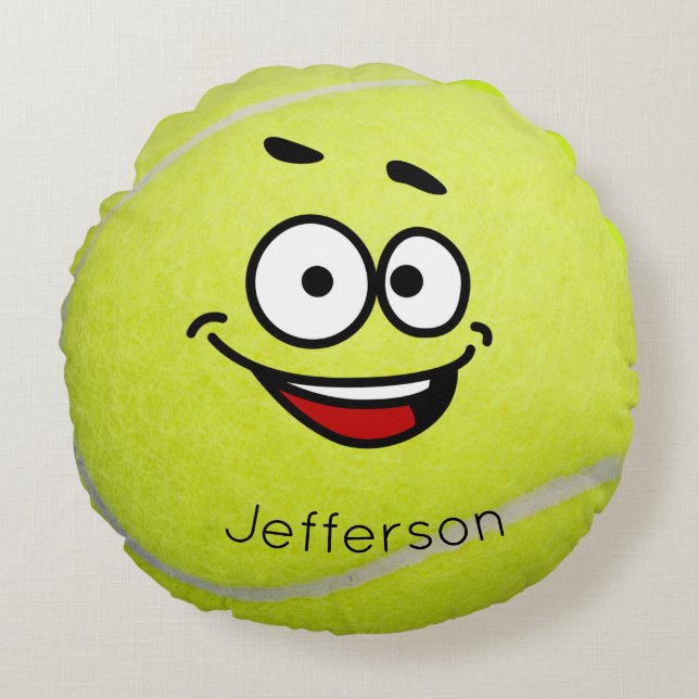 Personalisiert Yellow Tennis Ball-Face Rundes Kissen (Vorderseite)