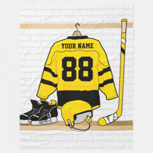 Personalisiert Yellow und Black Ice Hockey Jersey Fleecedecke