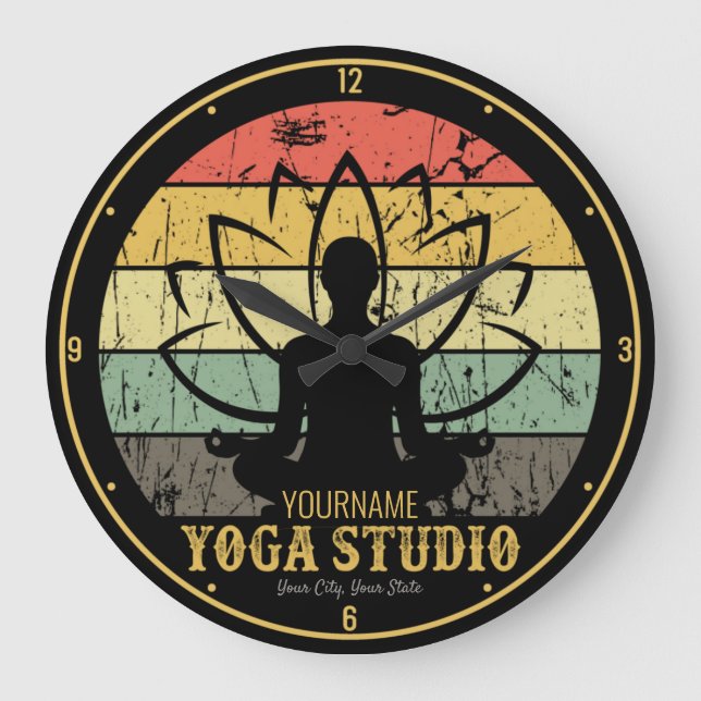 Personalisiert Yoga Studio Fitness Instructor Guru Große Wanduhr (Vorderseite)