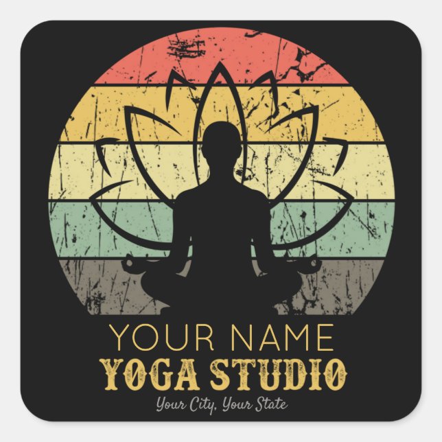 Personalisiert Yoga Studio Fitness Instructor Guru Quadratischer Aufkleber (Vorderseite)
