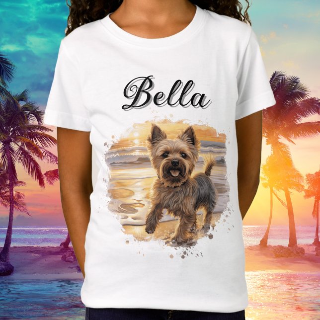 Personalisiert Yorkie Sunset Niedlich Beach Dog Lo T-Shirt (Kids Personalized Yorkie Sunset Cute Beach Dog Lover T-Shirt)