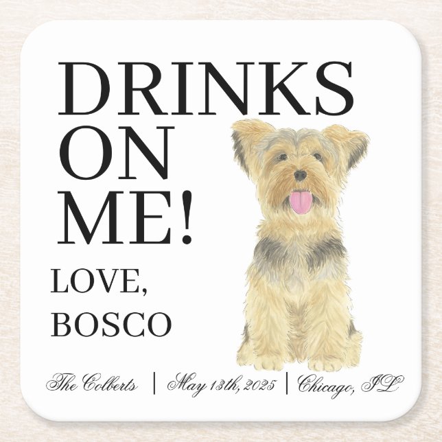 Personalisiert Yorkie Yorkshire Terrier Wedding Rechteckiger Pappuntersetzer (Vorderseite)