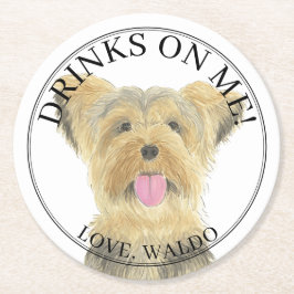 Personalisiert Yorkshire Yorkie Terrier Dog Weddin Runder Pappuntersetzer