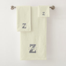 Personalisiert Z Initial Silver Monogram Ihr Name  Badhandtuch Set