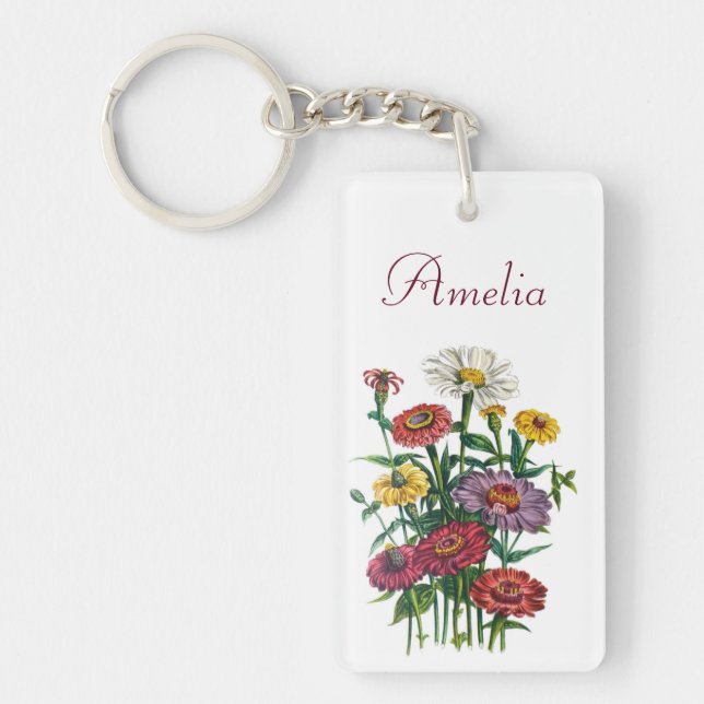 Personalisiert Zinnias Schlüsselanhänger (Vorderseite)
