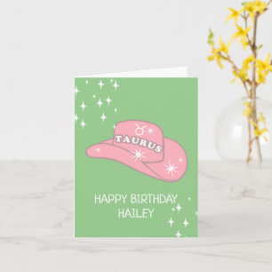 Personalisiert Zodiac Taurus Cowgirl Hat Geburtsta Karte
